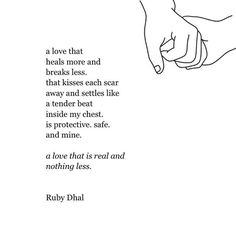 two hands holding each other with the words ruby dhal above them and below it