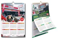 two calendars with different images on the front and back of them, one is for sale