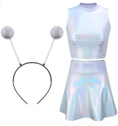 a dress and headband with two balls attached to the top of each piece,