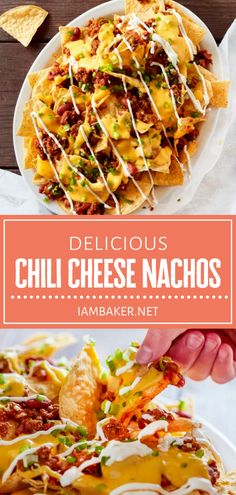 the delicious chili cheese nachos are ready to be eaten and served on the table