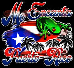 the puerto rican flag with an image of a frog on it's back and words that