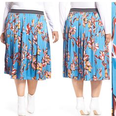 Blue Vibrant Floral Printed Pleated Skirt In Silk Like Smooth Material With Elastic Waste For Great Comfort. Brand New. Spring Blue Pleated Skirt Bottoms, Blue Knee-length Pleated Skirt For Spring, Blue Pleated Midi-length Skirt, Blue Flowy Midi Pleated Skirt, Blue Midi-length Pleated Skirt, Blue Flowy Midi-length Pleated Skirt, Blue Lined Midi Pleated Skirt, Blue Skirted Bottoms For Fall, Spring Blue Pleated Midi Skirt