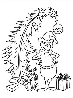 an image of a cartoon character with presents in front of a christmas tree and presents on the ground