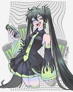 Monster Energy, Reason Why, Energy, Green, Hair, Anime, Black