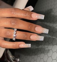 Coloured Nails, Glitter Tip Nails, Acrylic Nails Nude, Nails Natural, Ombre Acrylic Nails, Baddie Aesthetic, Grunge Nails