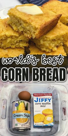 an advertisement for cornbread bread with eggs and butter on it in a plastic container