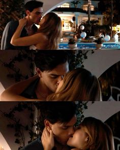 the kissing scene is shown in two different pictures, one with his face close to the other