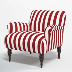 a red and white striped chair with black legs