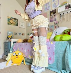 Cute Rainbow Outfits, Bloomers Outfit Aesthetic, Purple Yellow Outfit, Put Your Oc In This Outfit, Female Outfits Aesthetic, Girly Outfits Aesthetic, Maximalism Outfit, Pink And Yellow Outfit, Cutesie Outfits