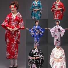 Premium Quality Women Floral Japanese Kimono Satin Robe Yukata Geisha Costume Show Cosplay, Womens Dresses Japanese Costume, Japanese Kimono, Book Decor, Halloween Costumes Women, Women Dresses, Women's Fashion Dresses, Fashion Women, Halloween Costumes, Premium Quality