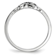 Opposites do attract! Like the sparkle of the stars in the dark night sky, this black and white diamond X ring matches that beauty. Designed from tarnish resistant rhodium sterling silver and prong set with H-I natural white and black heat-treated, I2-I3 clarity diamonds totaling 1/20 carat. It features a tapered fit that is approximately 5mm (3/16 inch) in width across the top and 1mm in width at the bottom. Available in whole sizes 6-8 only. Dark Night Sky, Double Heart Ring, The Dark Night, X Ring, Gold Diamond Earrings Studs, Gold Diamond Studs, Blue Sapphire Diamond, Bow Jewelry, Sapphire Diamond Ring