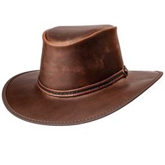 - Handcrafted in the USA since 1972, we hand select the finest leather and sew each one at a time. That's how we can offer our 100% lifetime guarantee, this hat is built to last! - Ultra comfortable to wear with included padded removable, washable, and replaceable sweatliner which will wick away sweat like a pro. - Topgrain Leather is weatherproofed for durability. Water will roll right off it. - Unisex Hat- Made to fit any head size 6 7/8 through 8 1/8", fits round and oval heads A hard-working Western Hats For Women, Mens Leather Hats, Womens Western Hats, Mens Cowboy Hats, American Hat Makers, Leather Cowboy Hats, American Hat, Midnight Rider, Outback Hat