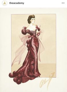 a drawing of a woman in a red dress