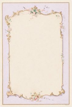 an ornate frame with flowers and leaves on the edges is shown in pastel colors