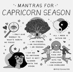 an illustrated poster with the words mantass for capricorn season on it