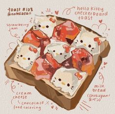 a drawing of some kind of food on top of a piece of bread with different toppings