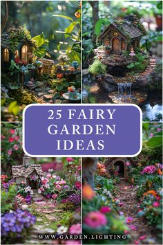 a collage of photos of fairy garden ideas with text overlay Create A Fairy Garden, Shade Fairy Garden, Fairy Life, Lake Landscaping, Fairy Garden Flowers, Tiny Gardens, Fairy Garden Pots, Diy Fairy Garden, Fairies Garden