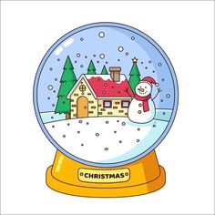 a snow globe with a house in the background and a snowman inside it that says christmas