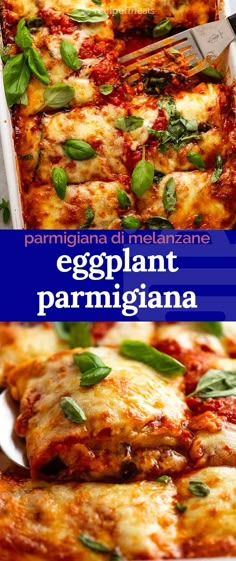 an eggplant parmesan casserole with basil and cheese