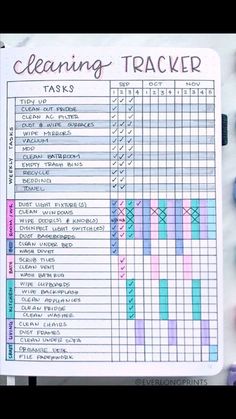 a planner with the words cleaning tracker written on it