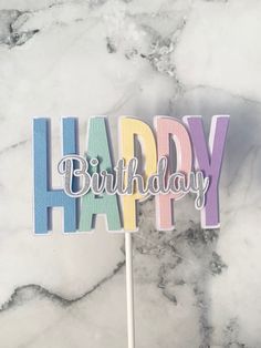 A beautiful colourful cake topper perfect for all ages! It has the colours blue pink yellow green and purple all in pastels!! Cake Toppers Made With Cricut, Cricut Joy Cake Topper, Birthday Cake Toppers Cricut, Cricut Cake Topper Diy, Cricut Caketoppers, Cake Toppers With Cricut, Cake Topper Cricut