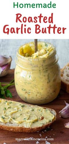 homemade roasted garlic butter in a mason jar