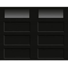 a black garage door with three windows on the front and one in the back side