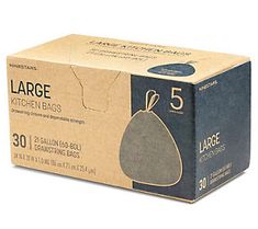 the large kitchen bags are packaged in a cardboard box, and ready to be used