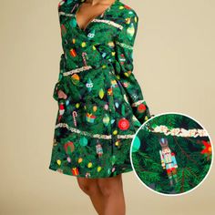 Really Nice Quality. Long Sleeve Wrap Dress With Pockets. Never Worn, New With Tags. Pattern Wrap Dress, Camo Christmas, Spiked Cider, Christmas Tree Costume, Mini Frock, Xmas Dress, Pink Sundress, Christmas Tree Dress, Red Christmas Dress