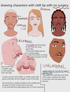 an info sheet describing how to draw characters with different facial shapes and hair colores