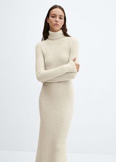 Knitted turtleneck dress - Women | Mango USA Shoulder Pad Dress, Short Shirt Dress, Knitted Turtleneck, Sweater Season, Turtleneck Dress, Turtleneck Sweater Dress, Turtleneck Long Sleeve, Faux Leather Dress, Printed Long Dresses