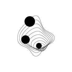 an abstract black and white drawing of three circles in the middle of a wire structure