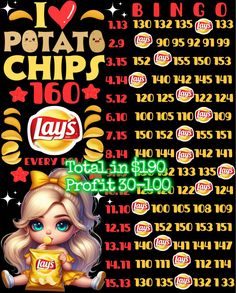 i love potato chips poster with the price for each item in it's own language