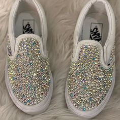 Vans Custom Can Do Any Size Any Kind Rhinestone White Vans, Vans And Wedding Dress, Bling Slip On Vans, White Slip-on Sneakers For Party, White Slip-on Party Sneakers, Bedazzled Vans, Vans Old Skool Hi, Vans Ideas, Black Old Skool Vans