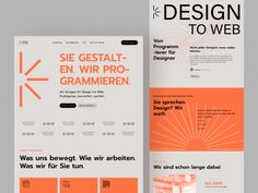 an orange and white brochure with the words design to web