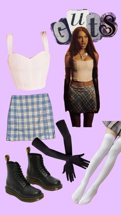 Olivia Rodrigo GUTS tour outfit idea Emo Aesthetic Outfit, Concert Attire, Trio Halloween Costumes, Olivia Rodrigo Guts, Outfit Plan