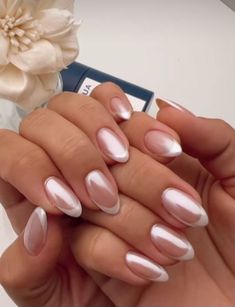 Ombre Chrome Nails, Short Acrylic Nails, French Tip Nails