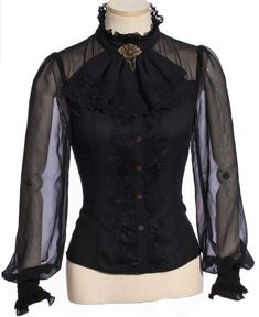 Gothic Fashion Victorian, Steampunk Outfits, Vampire Fashion, Floral Embroidered Shirt, Slim Blouse, Gothic Tops