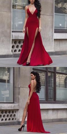 F0092 Deep V-Neck Prom Dress,Burgundy Prom Dress,Long Prom Dress with Slits,Spaghetti Straps Evening Dress Kate Carter, Burgundy Prom Dress Long, Two Piece Evening Dresses, Prom Dress Burgundy, Prom Dresses Burgundy, Burgundy Prom, Prom Dress Long, Spaghetti Strap Prom Dress, V Neck Prom Dresses