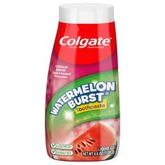 Colgate Kids Fluoride Toothpaste, Watermelon Burst is a watermelon flavored fluoride toothpaste for kids that makes brushing fun and encourages kids to maintain a daily oral care routine. Formulated in liquid gel form, this kids fluoride toothpaste provides clinically proven cavity and enamel protection and freshens the mouth with a burst of watermelon flavor loved by kids. The flavored watermelon toothpaste is also sugar-free and gluten-free. This gel toothpaste offers cavity and enamel protect Bubble Fruit, Flavored Toothpaste, Colgate Toothpaste, Colgate Palmolive, Charcoal Toothpaste, Charcoal Teeth Whitening, Oral Care Routine