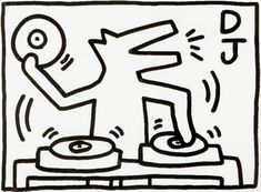 a drawing of a dj playing music on a turntable