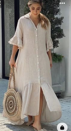 Tunik Linen, Shirt Maxi Dress, Linen Style Fashion, Linen Fashion, Maxi Dress Sale, Elegante Casual, Fashionista Clothes, Maxi Shirt Dress, Modest Fashion Outfits