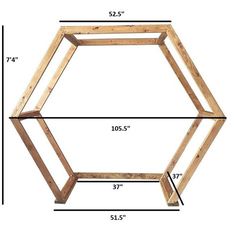 a wooden hexagonal frame with measurements for the top and bottom part of it