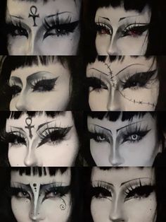 Halloween Face Paint Makeup, Hooded Eye Makeup Goth, Colourful Goth Makeup, Heavy Goth Makeup, Goth Makeup Inspiration, Trad Goth Makeup Tutorial, Trad Goth Makeup Template, Face Chart Makeup Ideas, Gothic Eyeliner Ideas