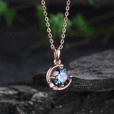 The necklace is handmade,very high quality!It can be made in white gold,rose gold or yellow gold with 14k or 18k. However for some people who are nickel allergic,I can also make it to 925 sterling silver to make you can wear it.Details:*6.5mm round lab alexandrite.*Side stone: peridot and moissanite.Chain: 16+2 Inches length.