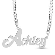 Create a look all their own with this personalized necklace. Crafted in sterling silver The name you choose is written out in script and centered along a bright and bold curb chain The 18-inch necklace secures with a lobster clasp Curb Chain Necklace, Accessories Jewelry Necklace, Necklace Sterling Silver, Personalized Necklace, Curb Chain, You Choose, Lobster Clasp, Jewelry Accessories, Chain Necklace