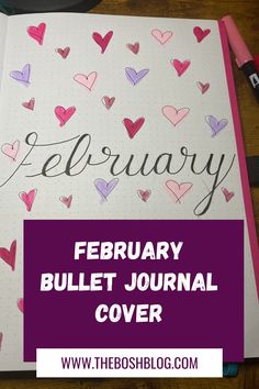 Get ready for the month of love with inspiring bullet journal cover design! This month my bujo cover features playful hearts! Also discover spreads that spark joy and set the tone for your month. ✨ #bulletjournal #februarycover #bujolove February Bujo Cover, February Bujo Spread, February Bujo Theme, Journal Month Page February, Faux Calligraphy