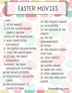 an easter movie list with eggs and other things to do in the box on it