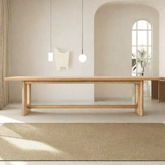 a large wooden table sitting in the middle of a room