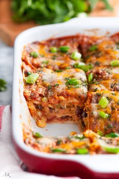 lasagna casserole with cheese and green onions